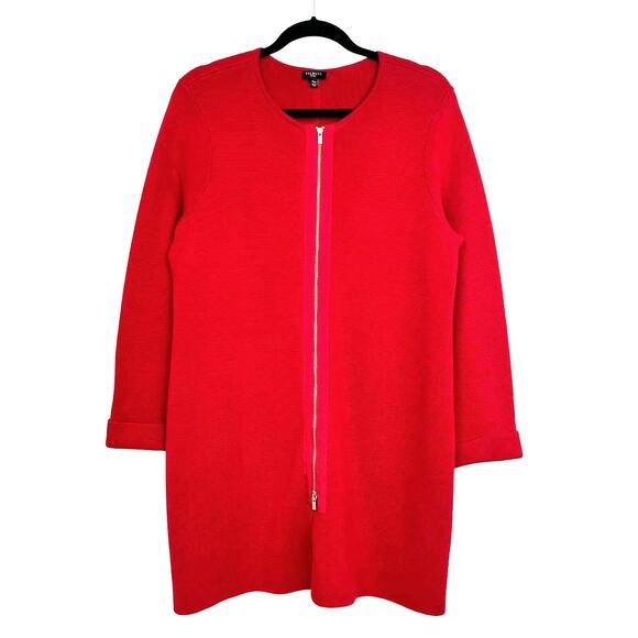 Talbots Petites Red Cotton Knit Zip Front Longline Jacket Womens XL Petite - Picture 1 of 7